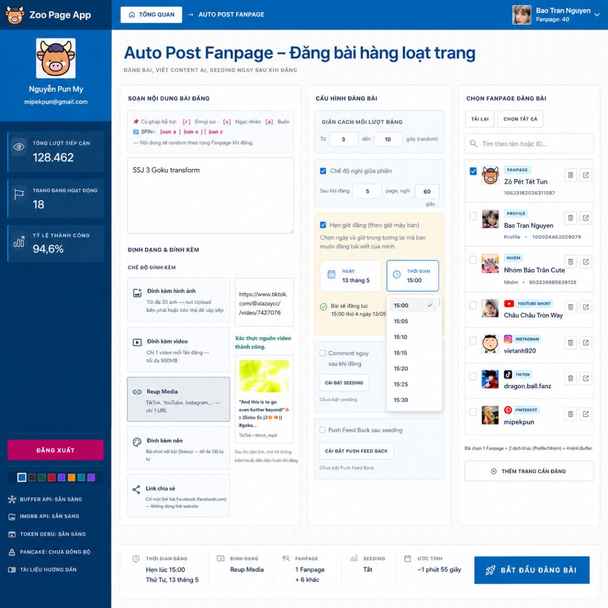 Giao diện Auto Post Zoo Page